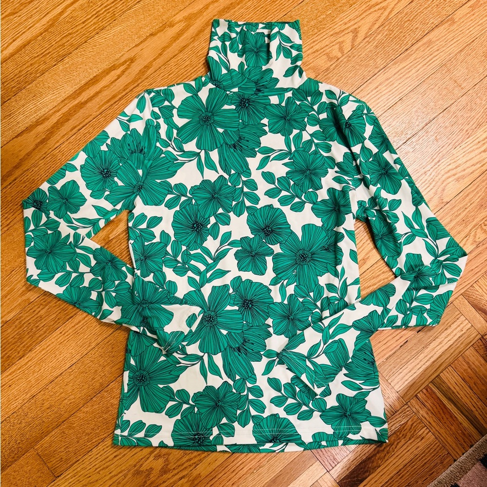 J. Crew Floral Green and White Women's Turtleneck